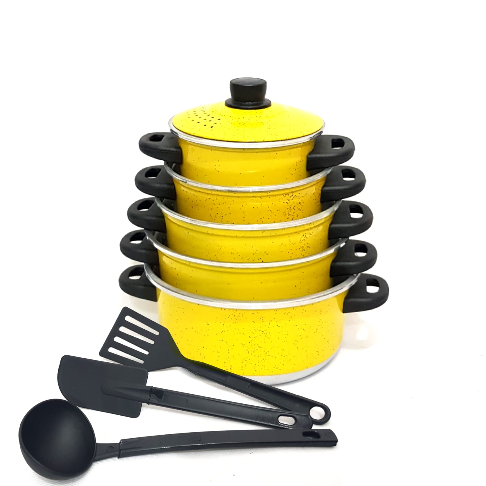 Jogo de Panelas Amarelo 5 pçs + 3 Espátula Jogo de Panelas Amarelo 5 pçs + 3 Espátula