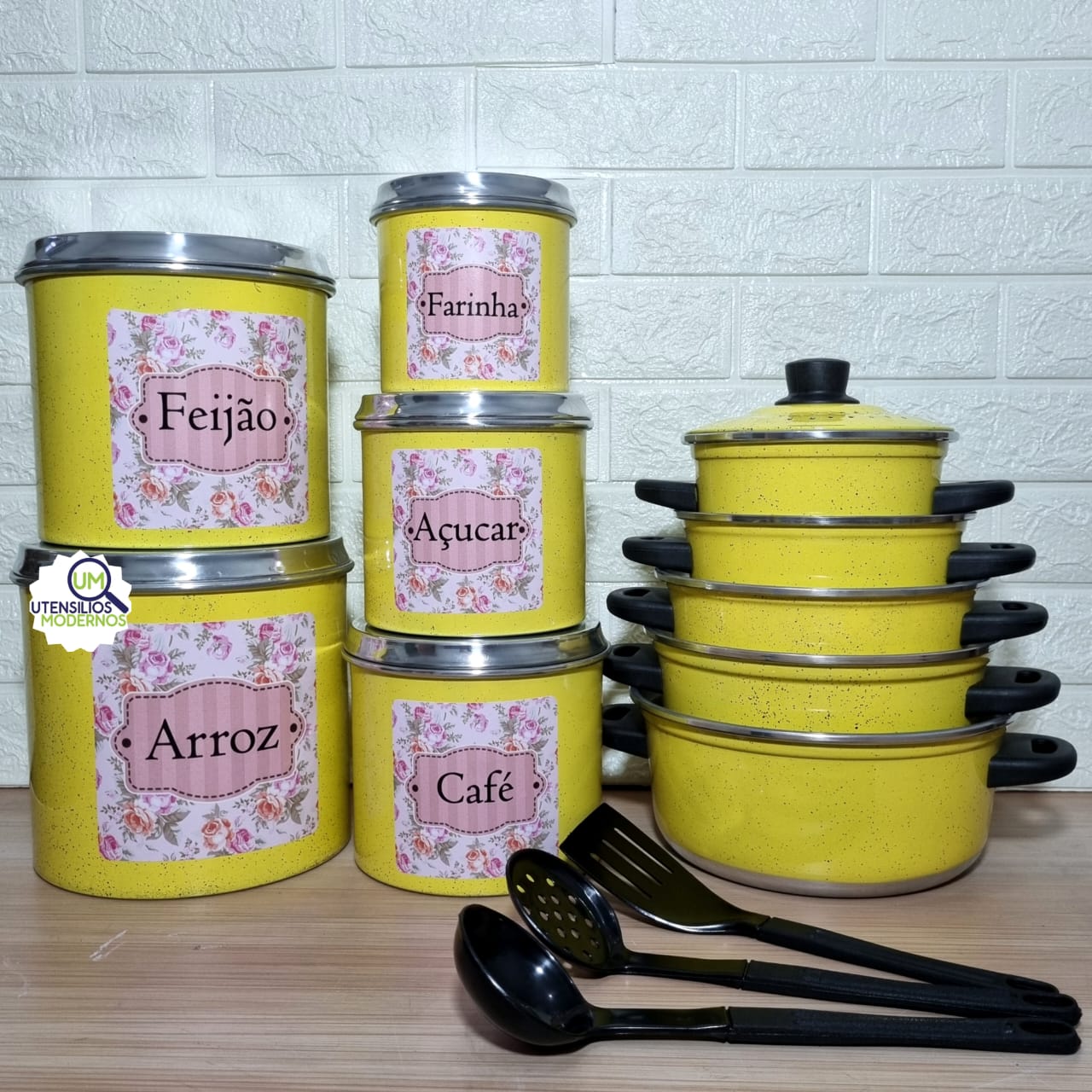 Jogo de Panela 5 Pçs Amarelo + jogo de Ma...