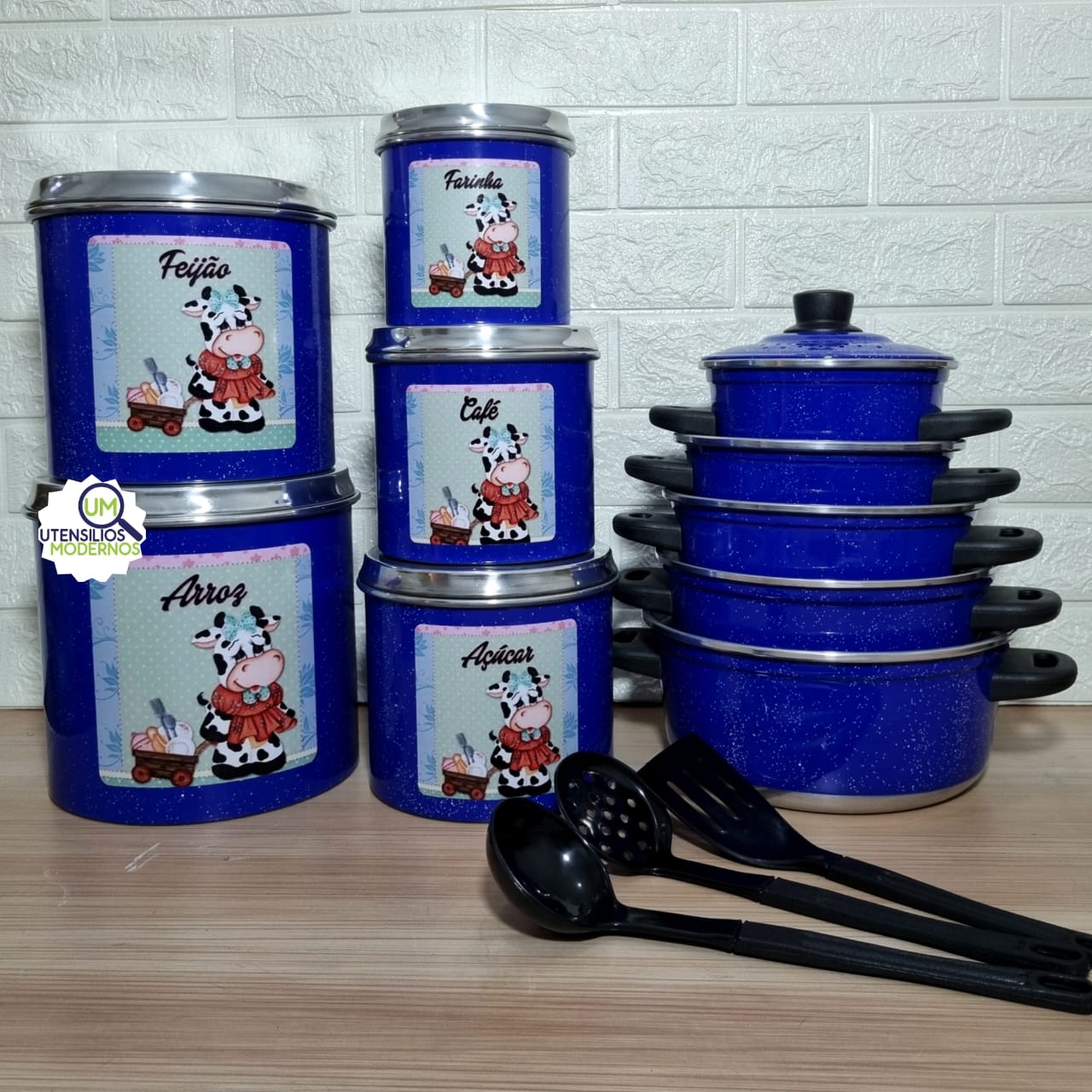 Jogo de Panela 5 Pçs Azul + Jogo de  Mant...