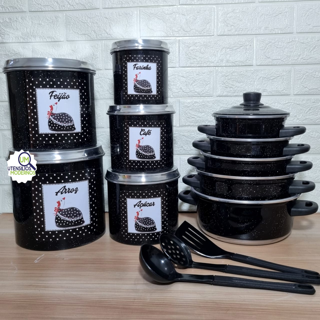 Jogo de Panela 5 Pçs Preto + Jogo de Mant...