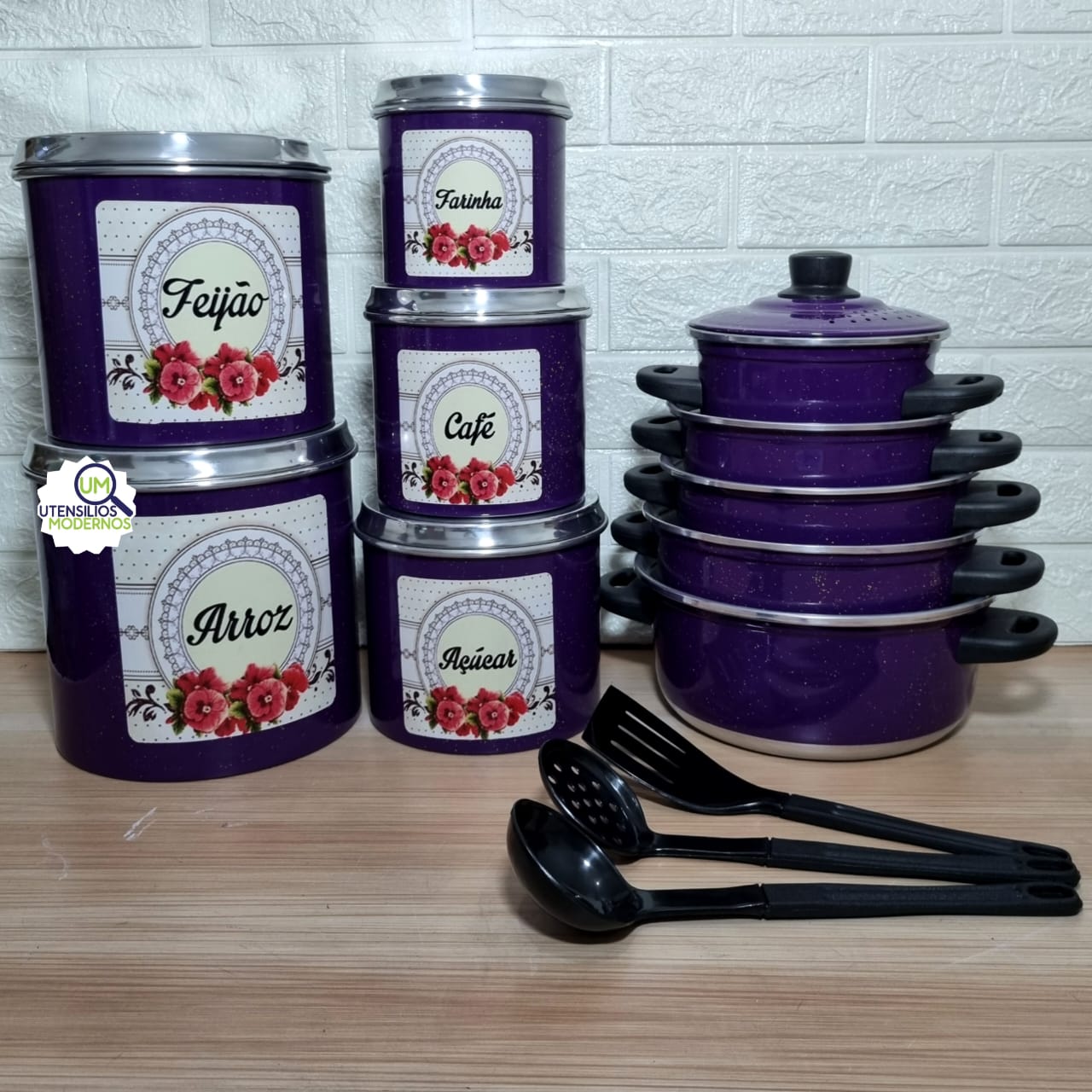 Jogo de Panela 5 Pçs Roxo + Jogo de Manti...
