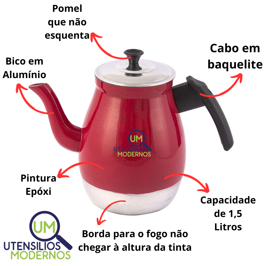 Bule de Café em Alumínio N°8 1,5 L Vermel...