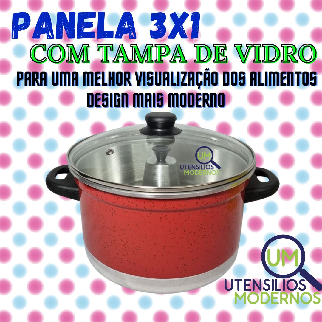 Panela Multiuso 3 em 1 Vermelho Alumínio ...
