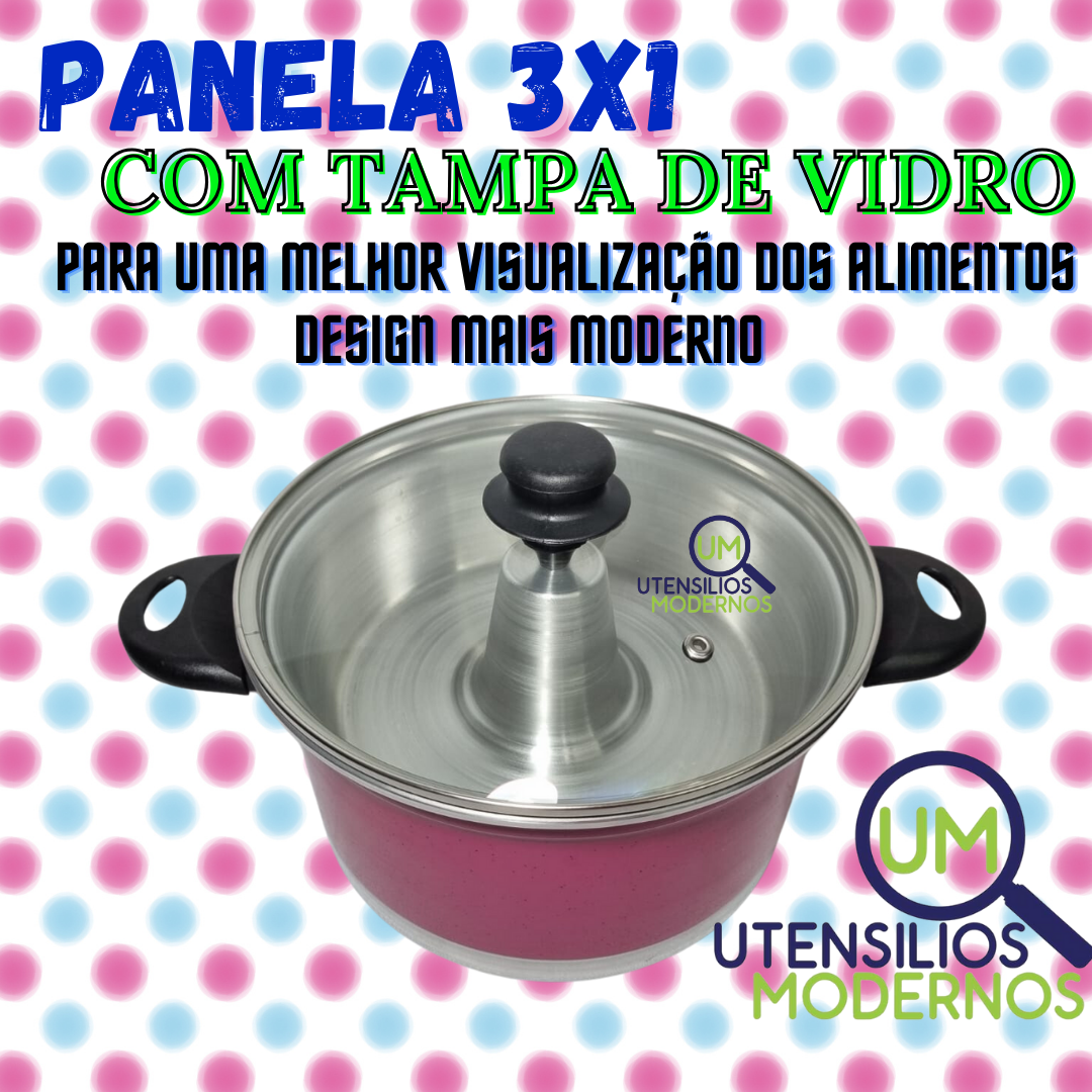 Panela Multiuso 3 em 1 Rosa Pink Alumínio...