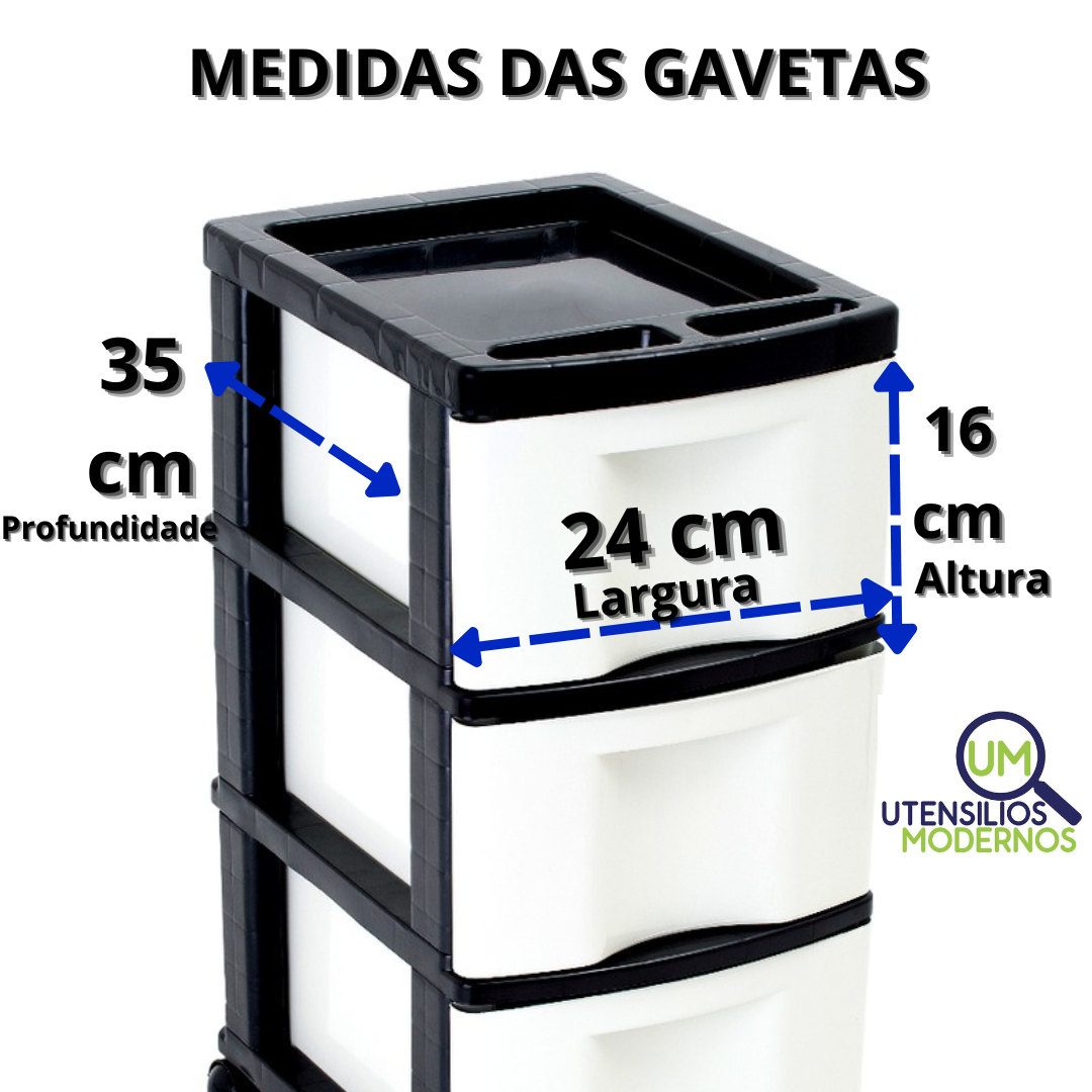 Gaveteiro 3 Gavetas Com Rodinhas Branco 573