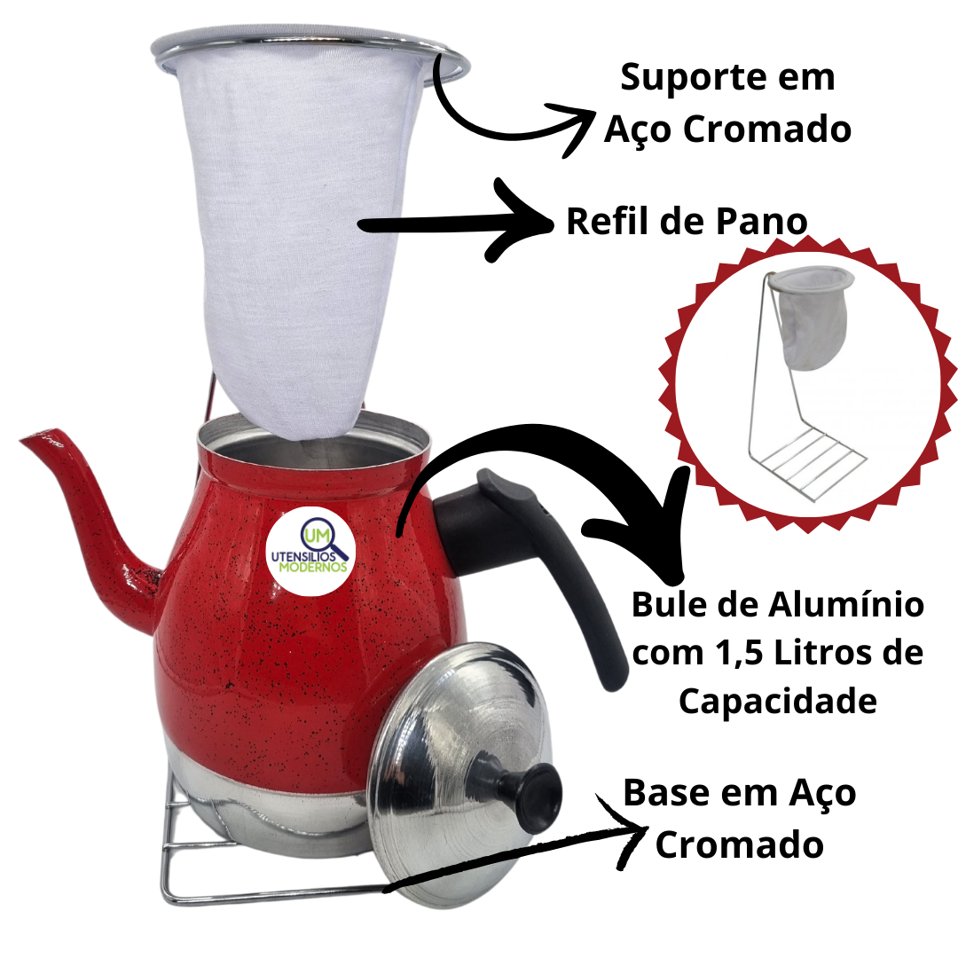 Bule de Café em Alumínio N°8 Vermelho 1,5...
