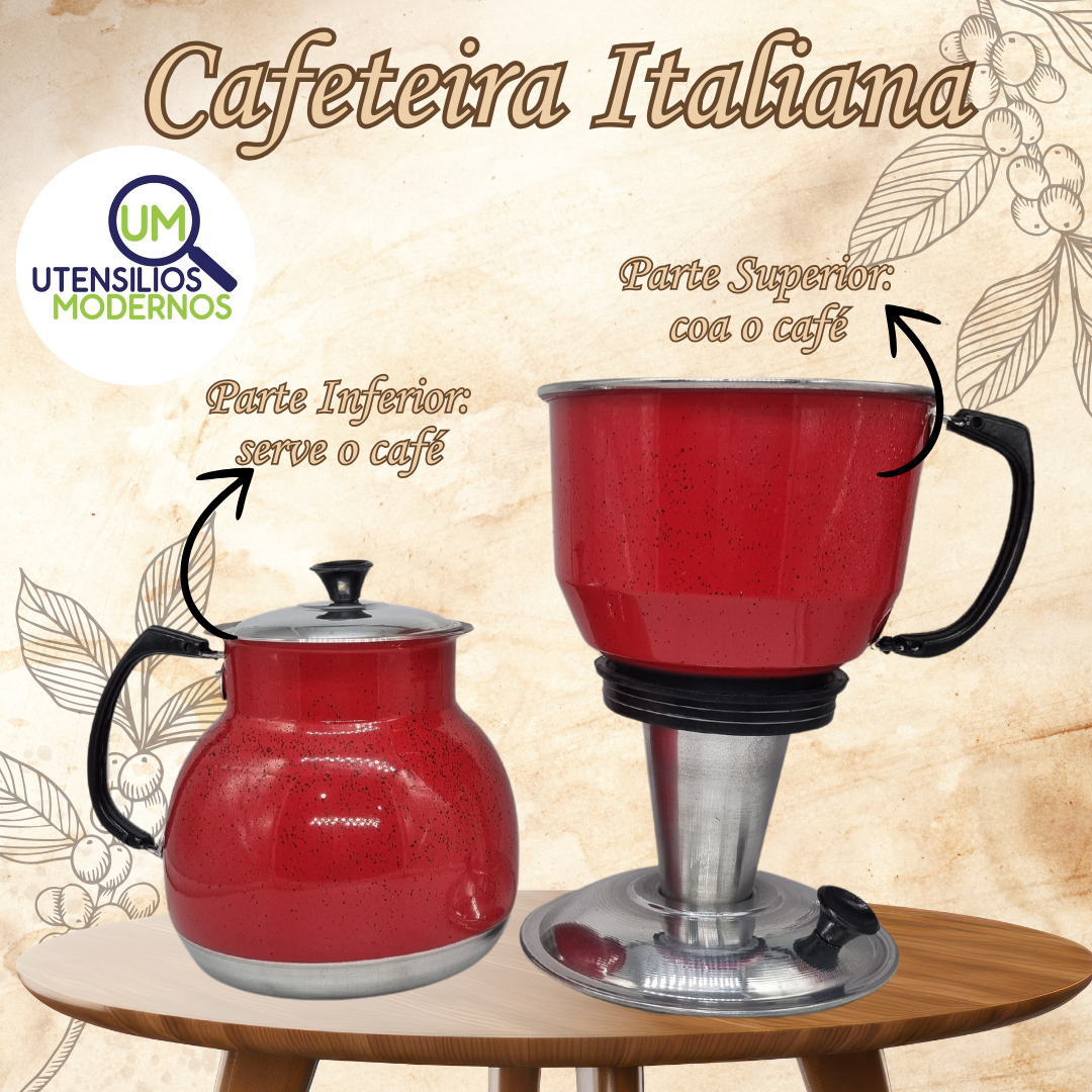 Cafeteira Italiana de Alumínio Vermelho 1 L