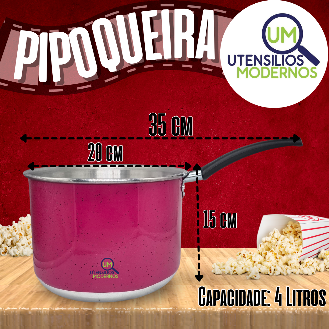 Pipoqueira N°20 Rosa Alumínio com Tampa d...