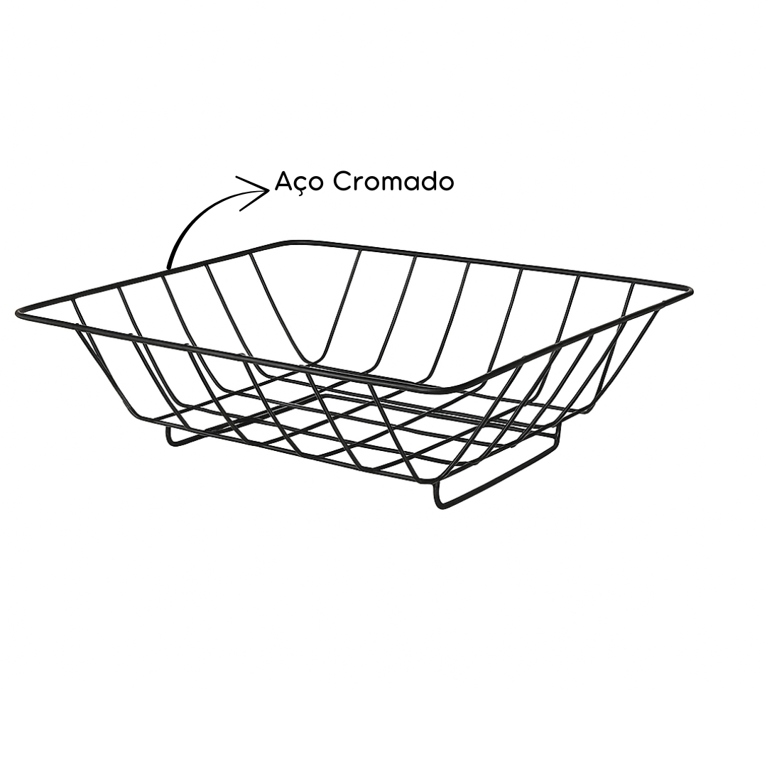 Fruteira de Mesa Quadrada em Aço Cromado ...